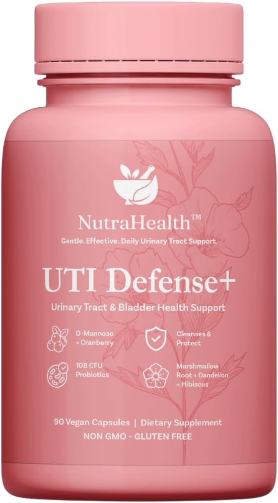 UTI Defense+ – D-Mannose, Cranberry, Hibiscus & Dandelion – Urinary Tract Support for Women – Promotes Bladder Health, Odor Control & pH Balance – 90 Vegan Capsules