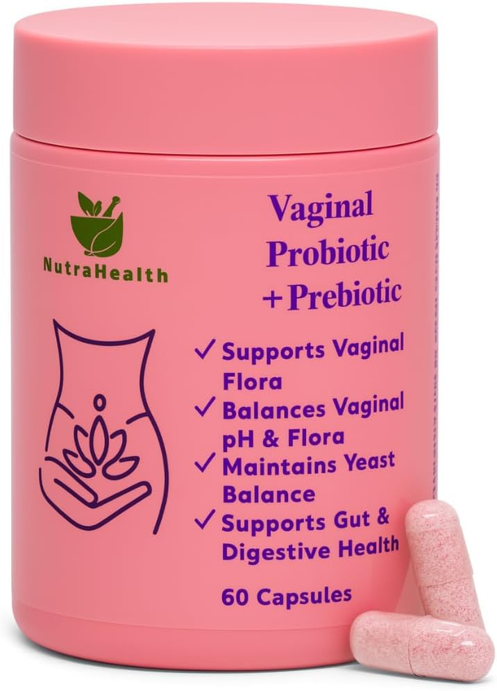 Vaginal Probiotic + Prebiotic for Women – Supports pH Balance, Yeast & Odor – with Lactobacillus rhamnosus, reuteri – Gut & Feminine Health – 60 Capsules