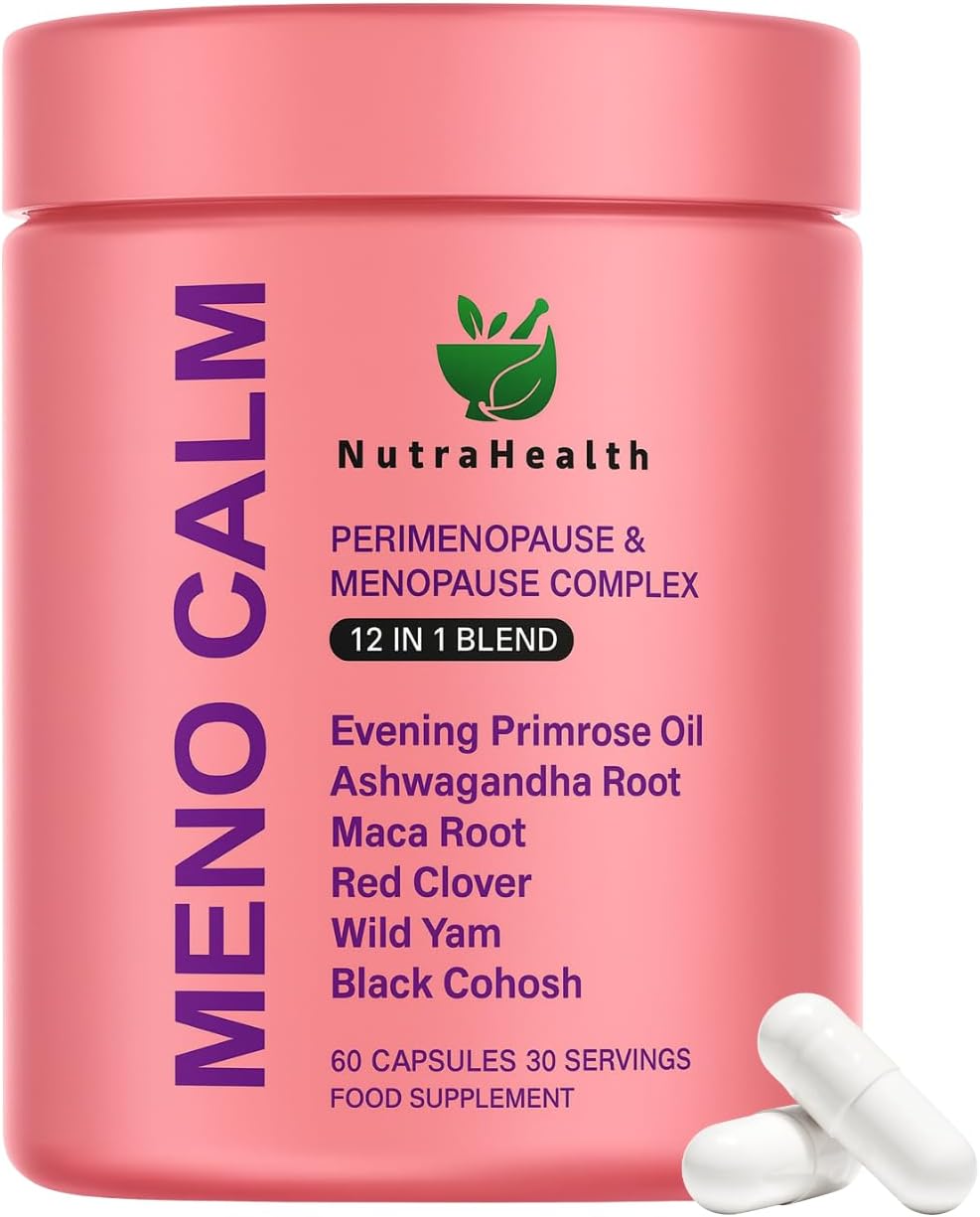 Meno Calm – 12-in-1 Perimenopause & Menopause Complex with Black Cohosh, Evening Primrose Oil, Wild Yam, Red Clover, Magnesium & Vitamins – Support Hormone Balance & Hot Flash