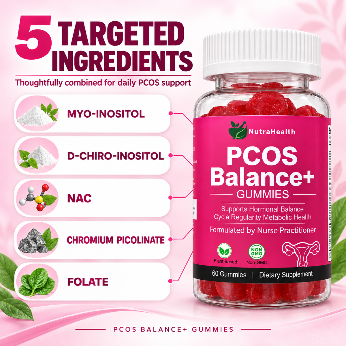 PCOS Balance+ Gummies with Myo-Inositol & D-Chiro-Inositol for Hormonal Support