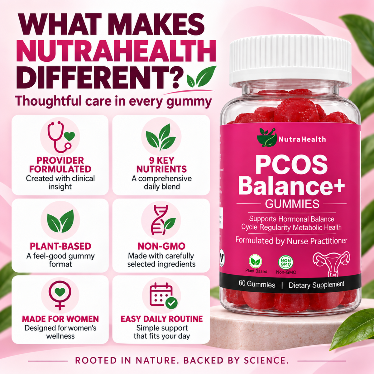 PCOS Balance+ Gummies with Myo-Inositol & D-Chiro-Inositol for Hormonal Support